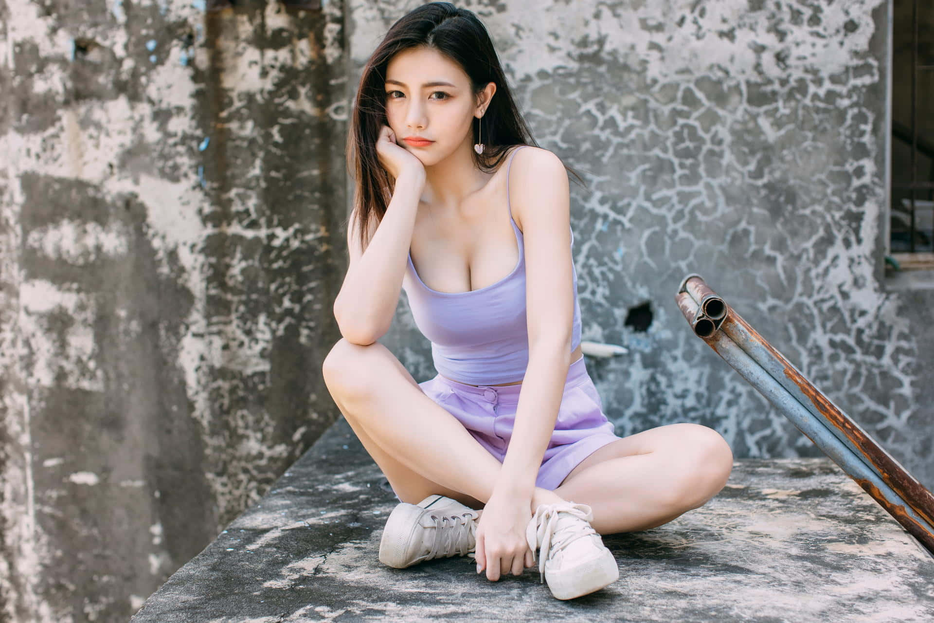 Captivating Thai Girl In Lavender Outfit