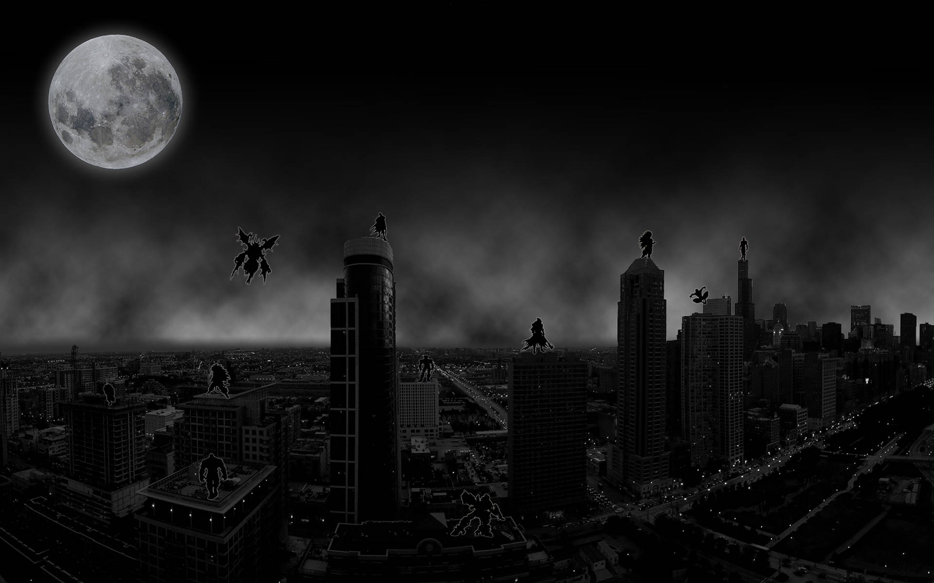 Captivating View Of Darkened City Under The Moon Background