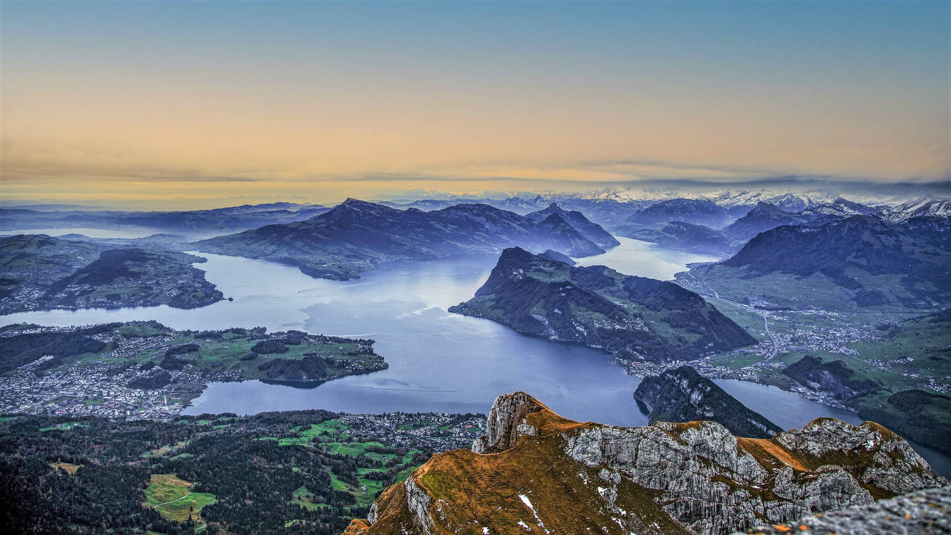Captivating View Of Lake Lucerne In Switzerland Background