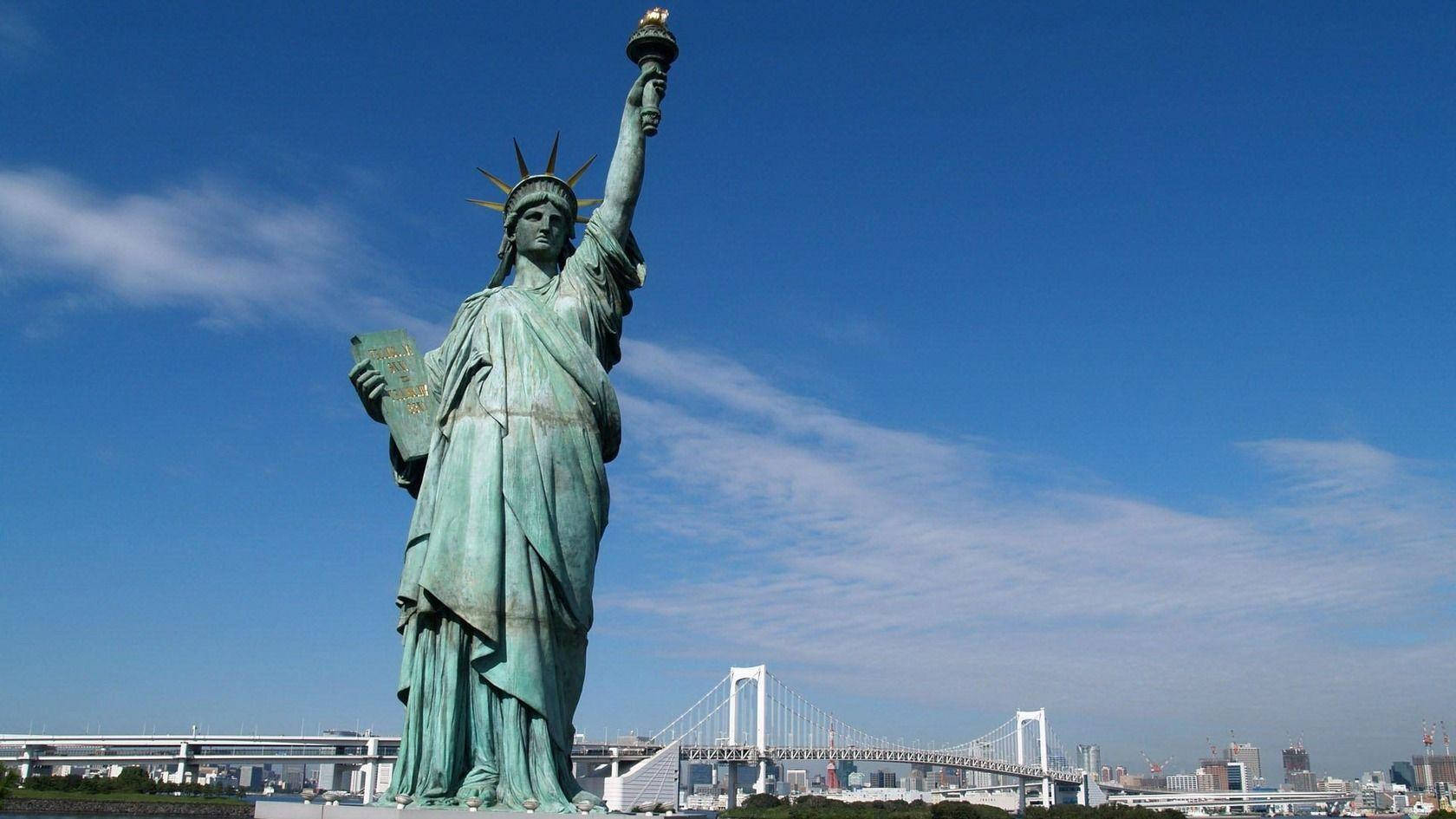 Captivating View Of The Statue Of Liberty Background