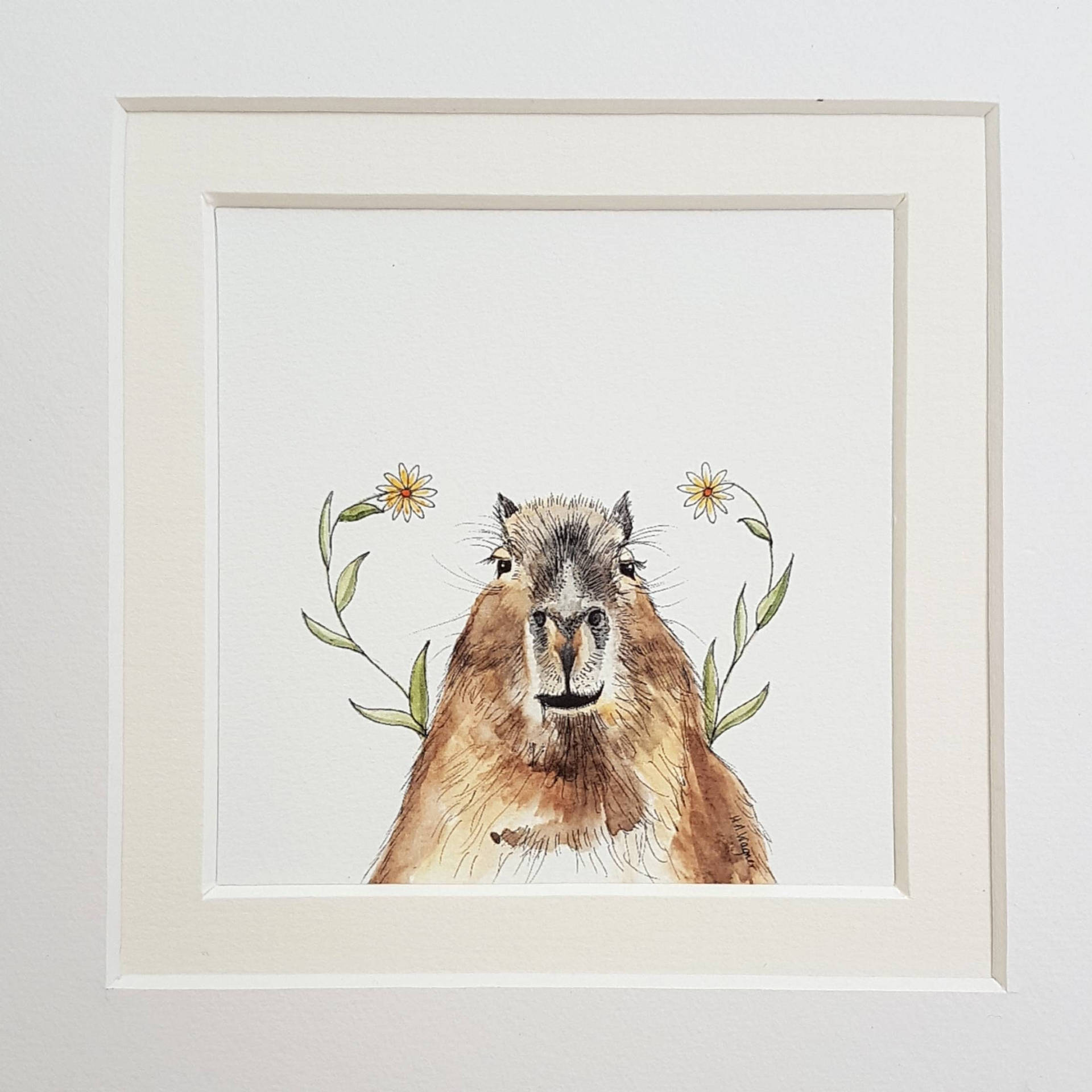 Capybara With Flowers Print Background