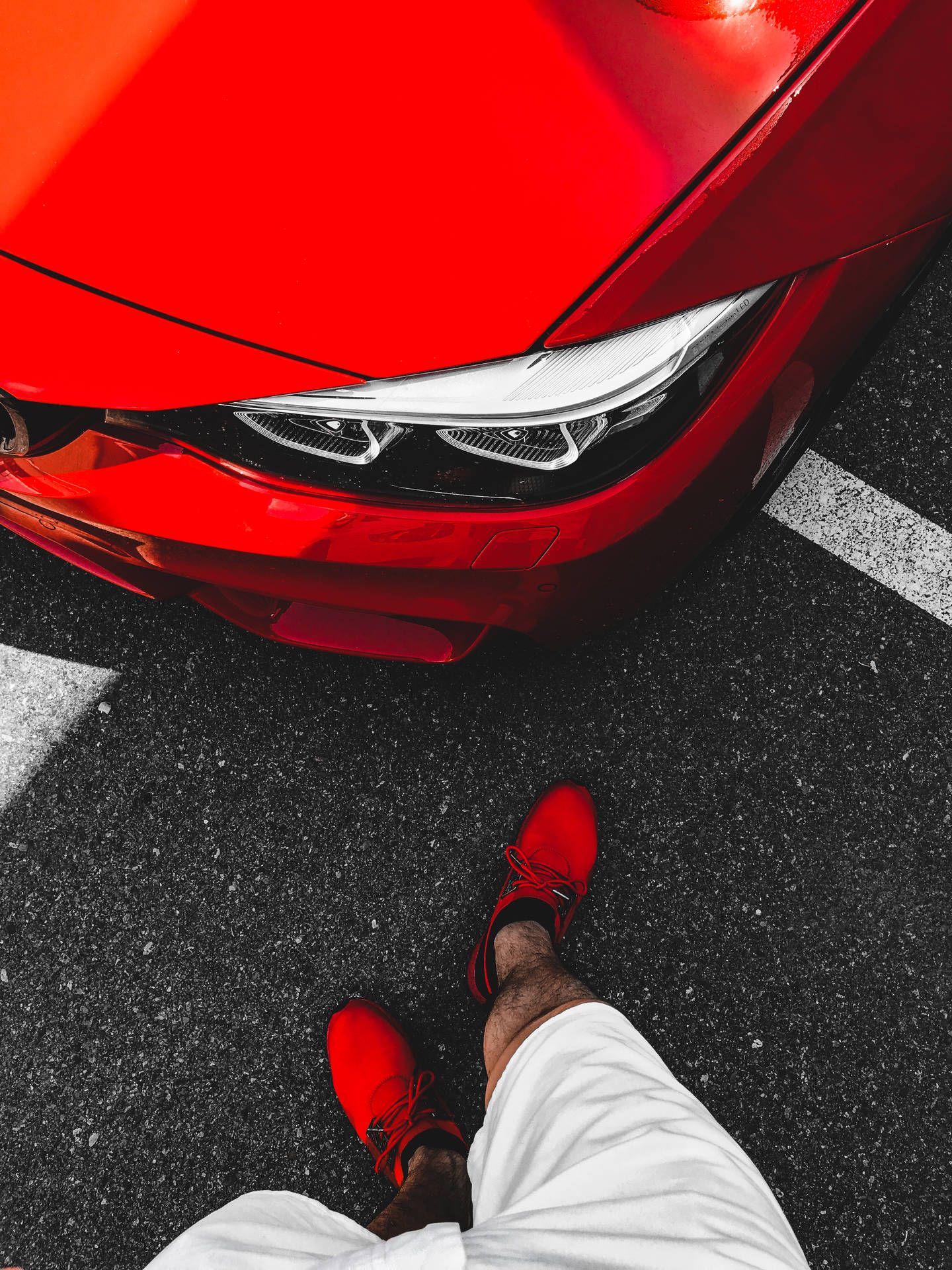 Car And Shoes Red Screen Background