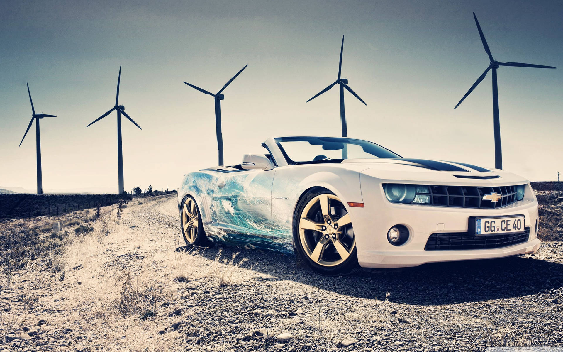 Car And Windmills Background