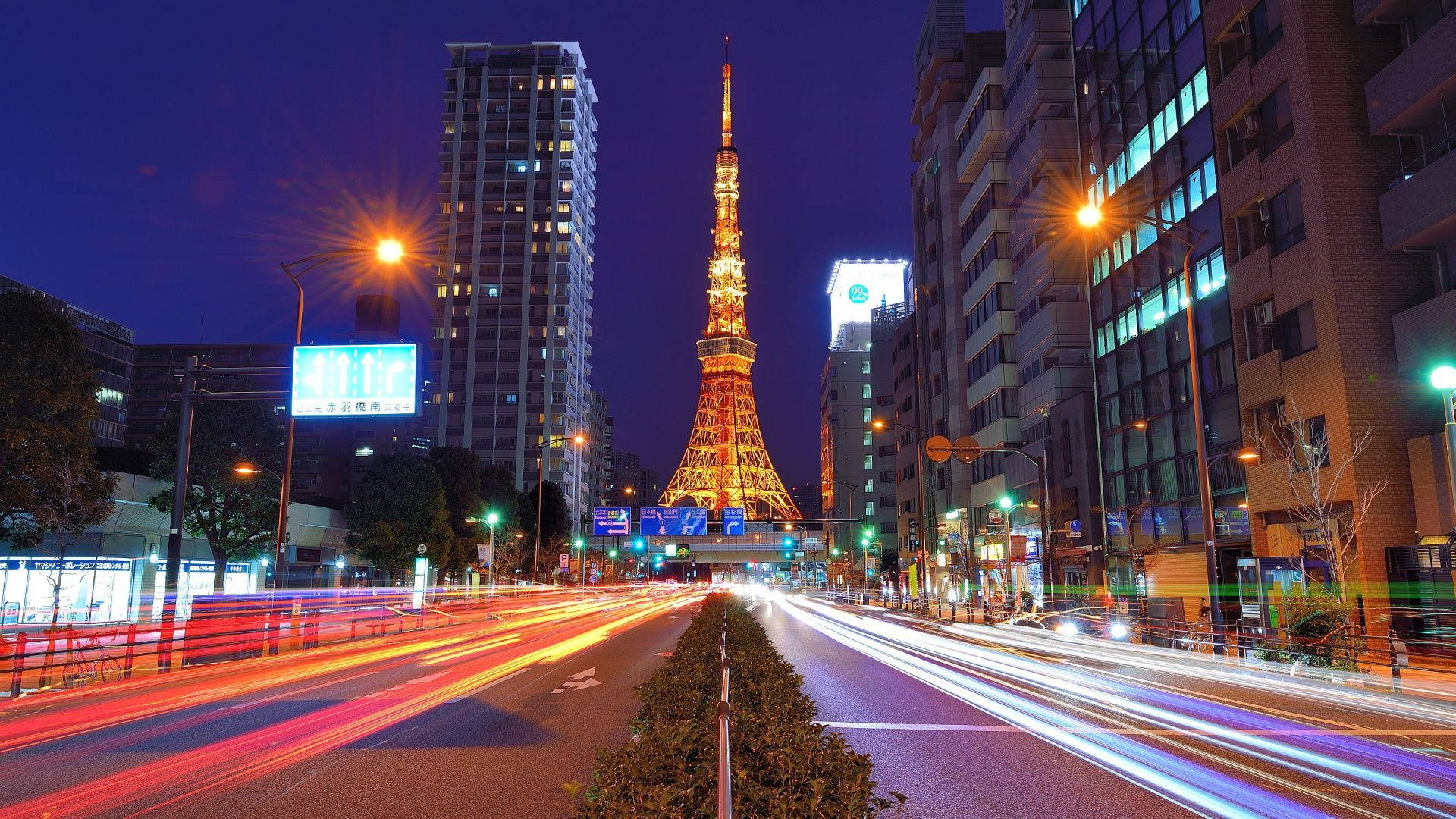 Car Motion Lights Tokyo Tower Background