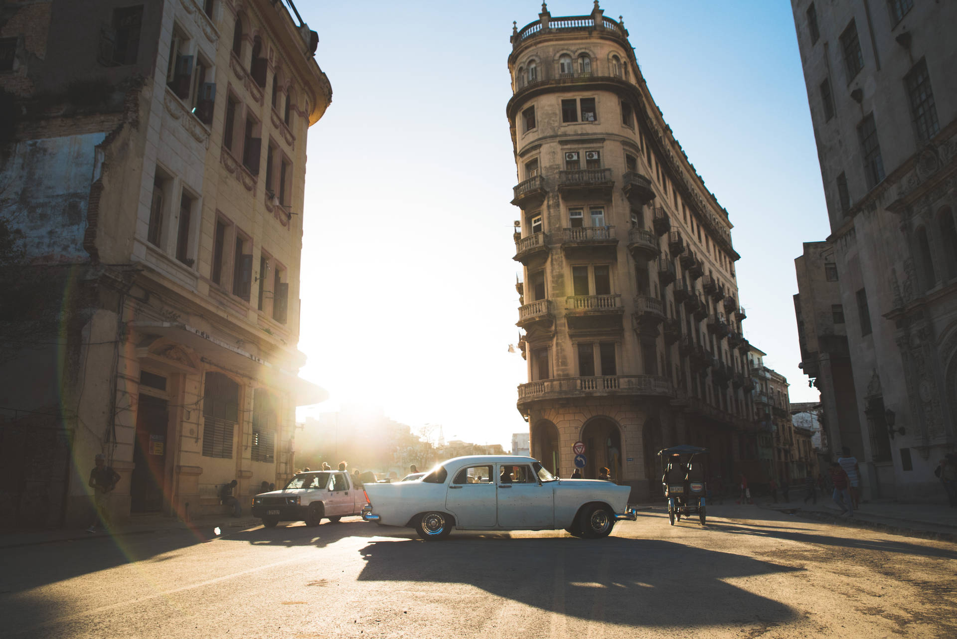 Car Passing Through In Cuban Street Background