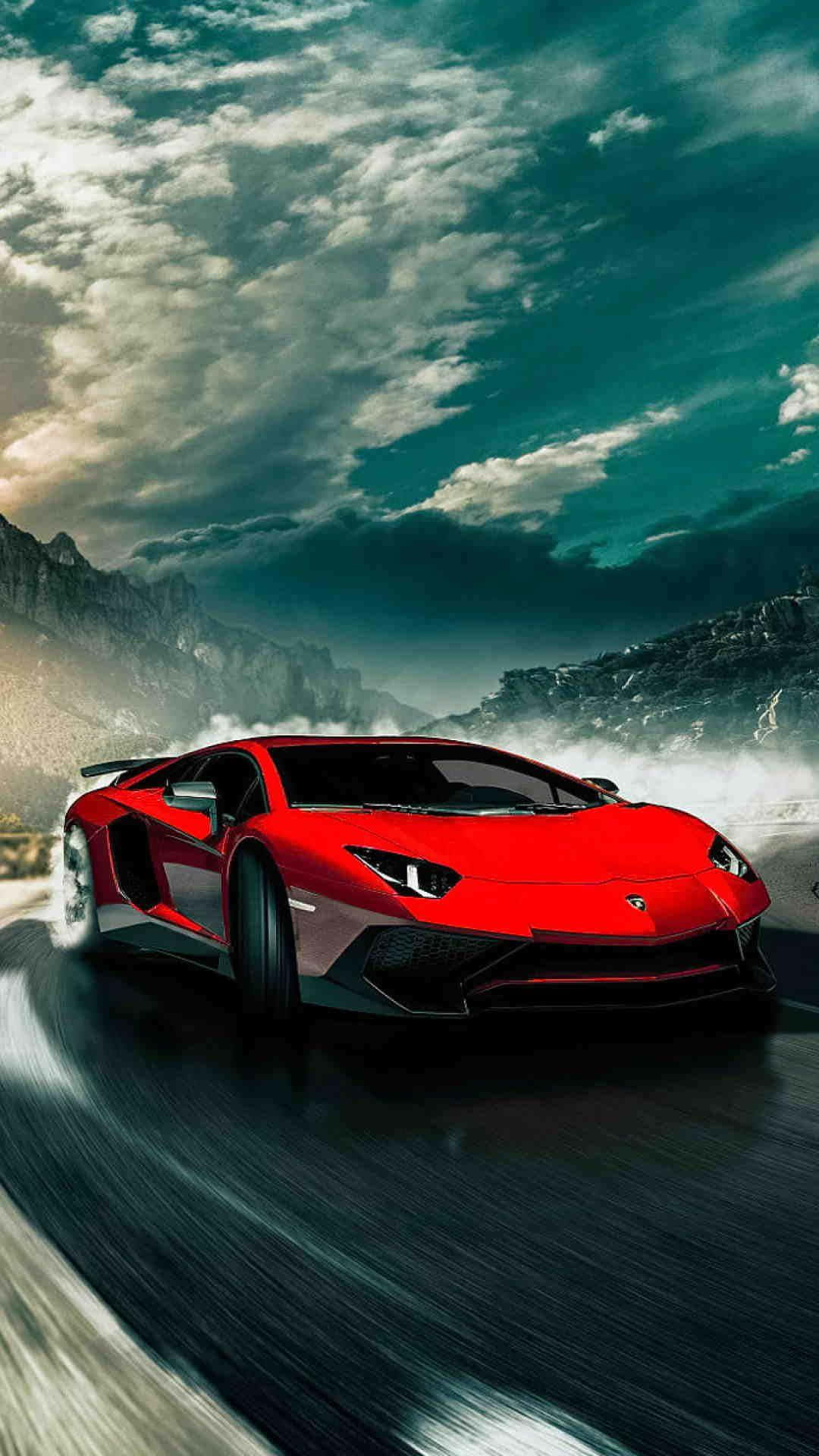 Car With Mountain Background Lamborghini Phone Background