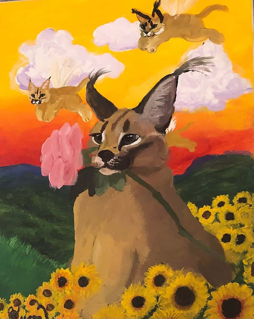 Caracal Sunflower Fantasy Art Background