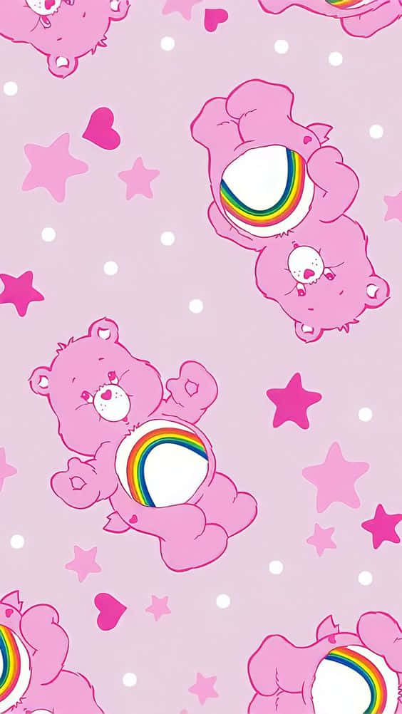 Care Bears Pink And White Pattern Background