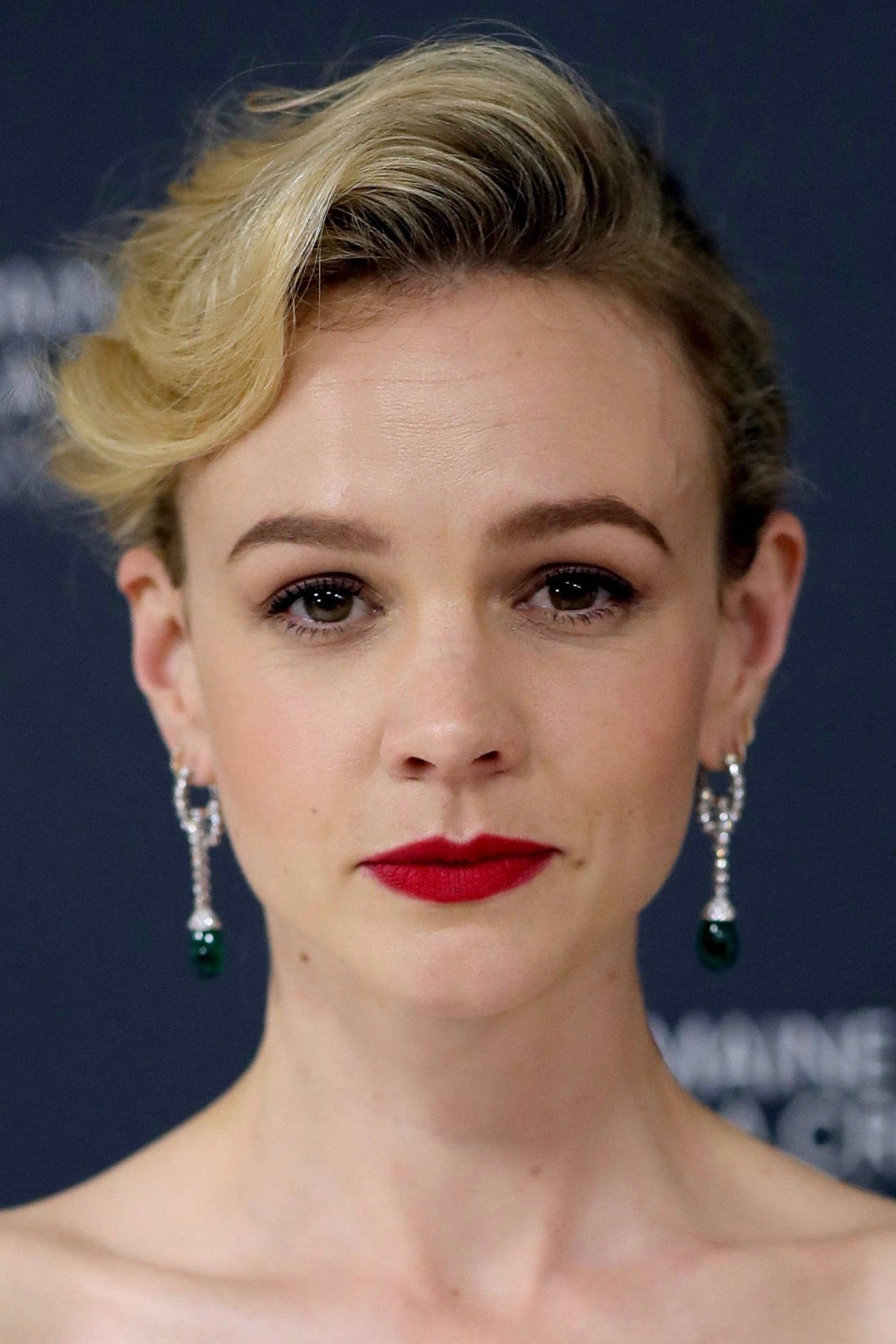 Carey Mulligan With Red Lips Background
