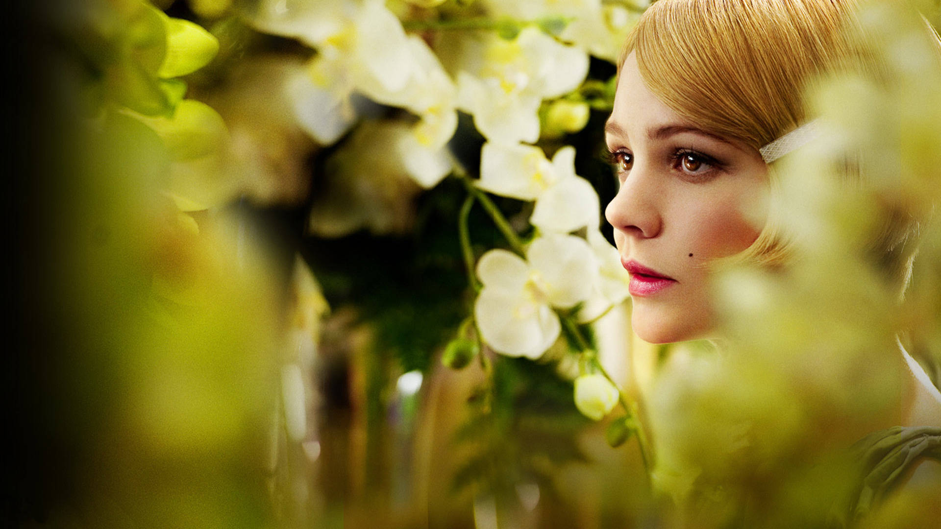 Carey Mulligan With White Orchids Background