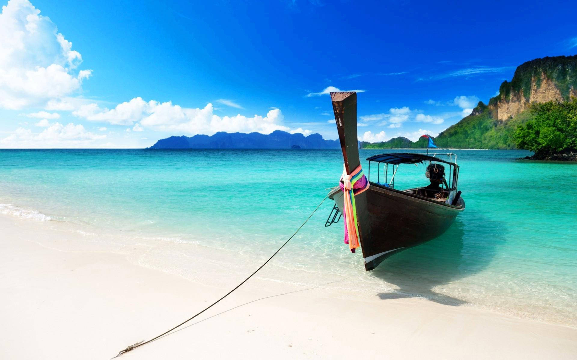 Caribbean Shore With Boat Background