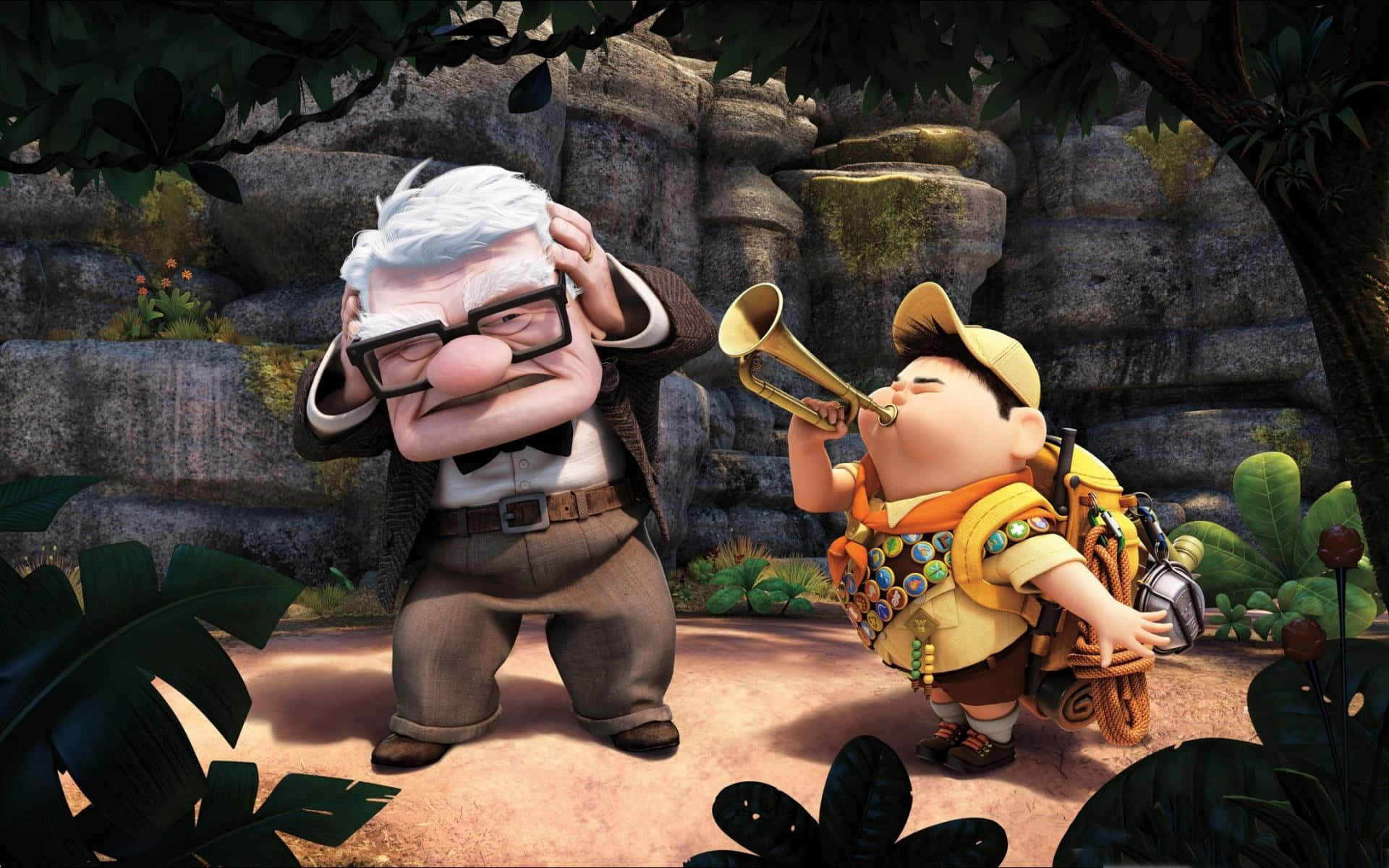 Carl Annoyed From Russel Playing Trumpet In Up Movie Background