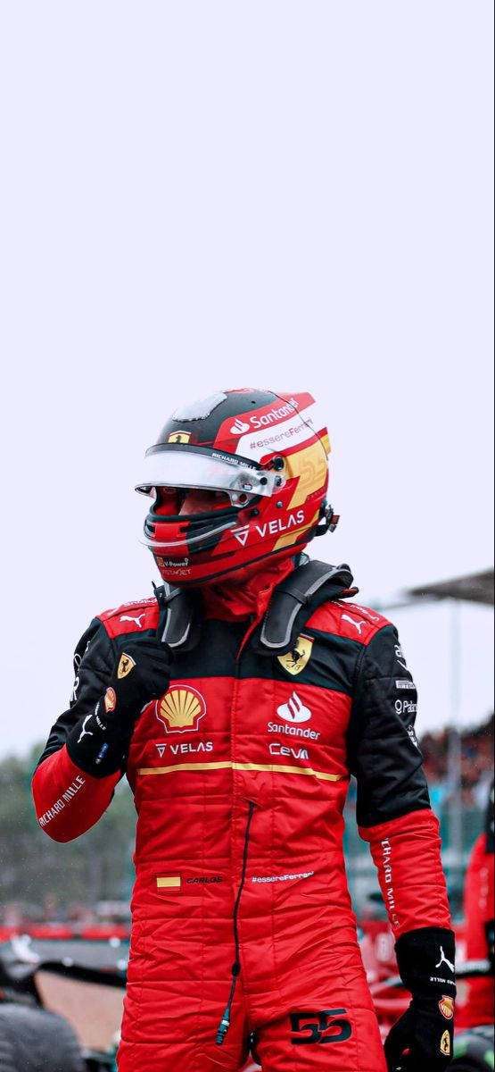 Carlos Sainz Jr. In His Full Racing Suit, Ready For Action.