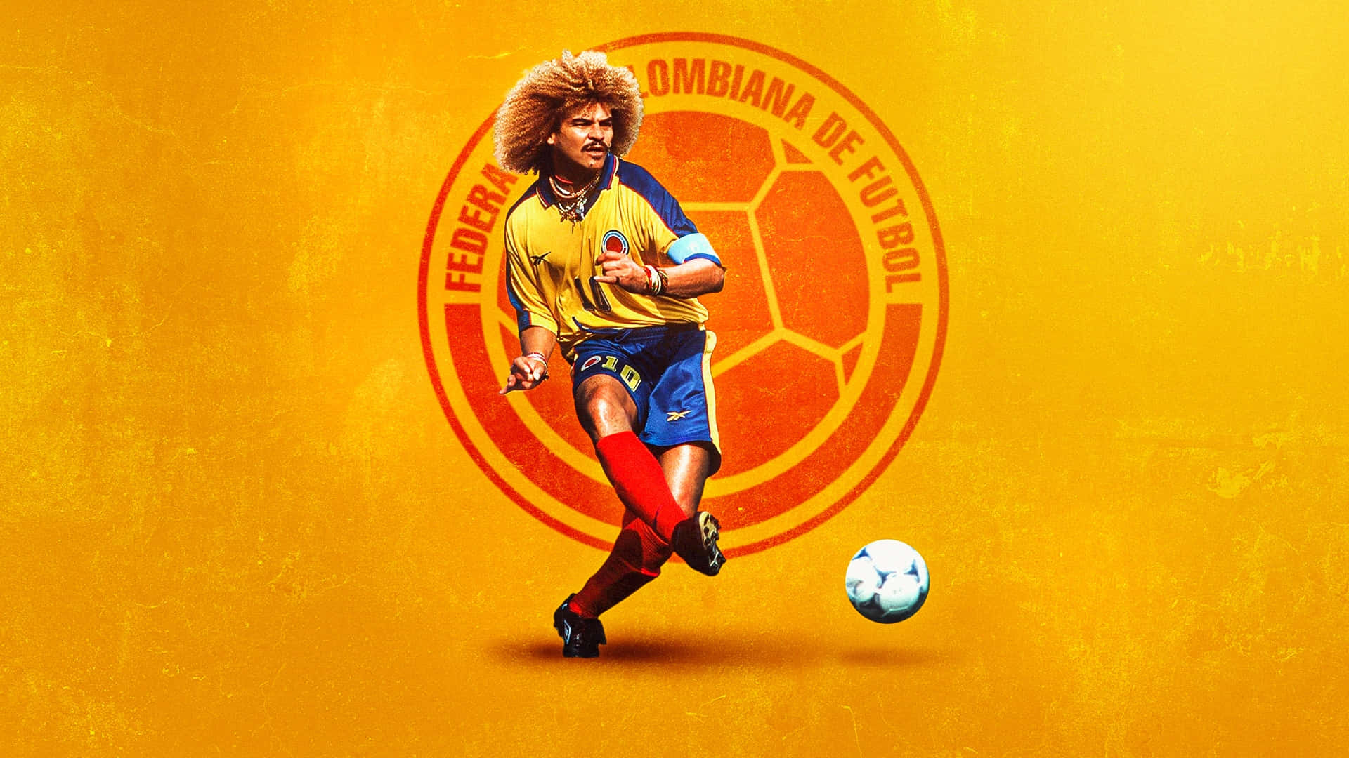 Carlos Valderrama Kicking Ball Background