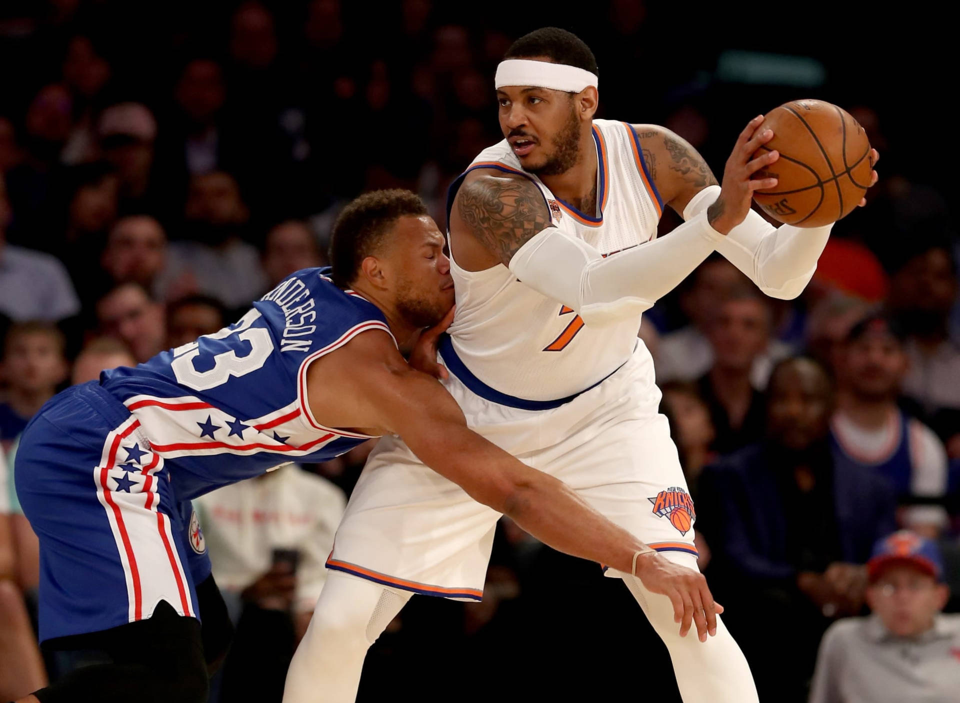 Carmelo Anthony Knicks Ball Guard Background