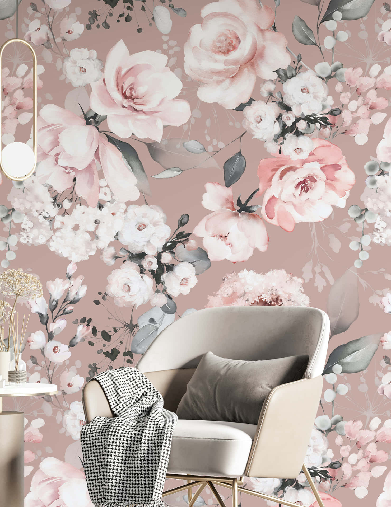 Carnation Watercolor Floral Patterns With Chair Background