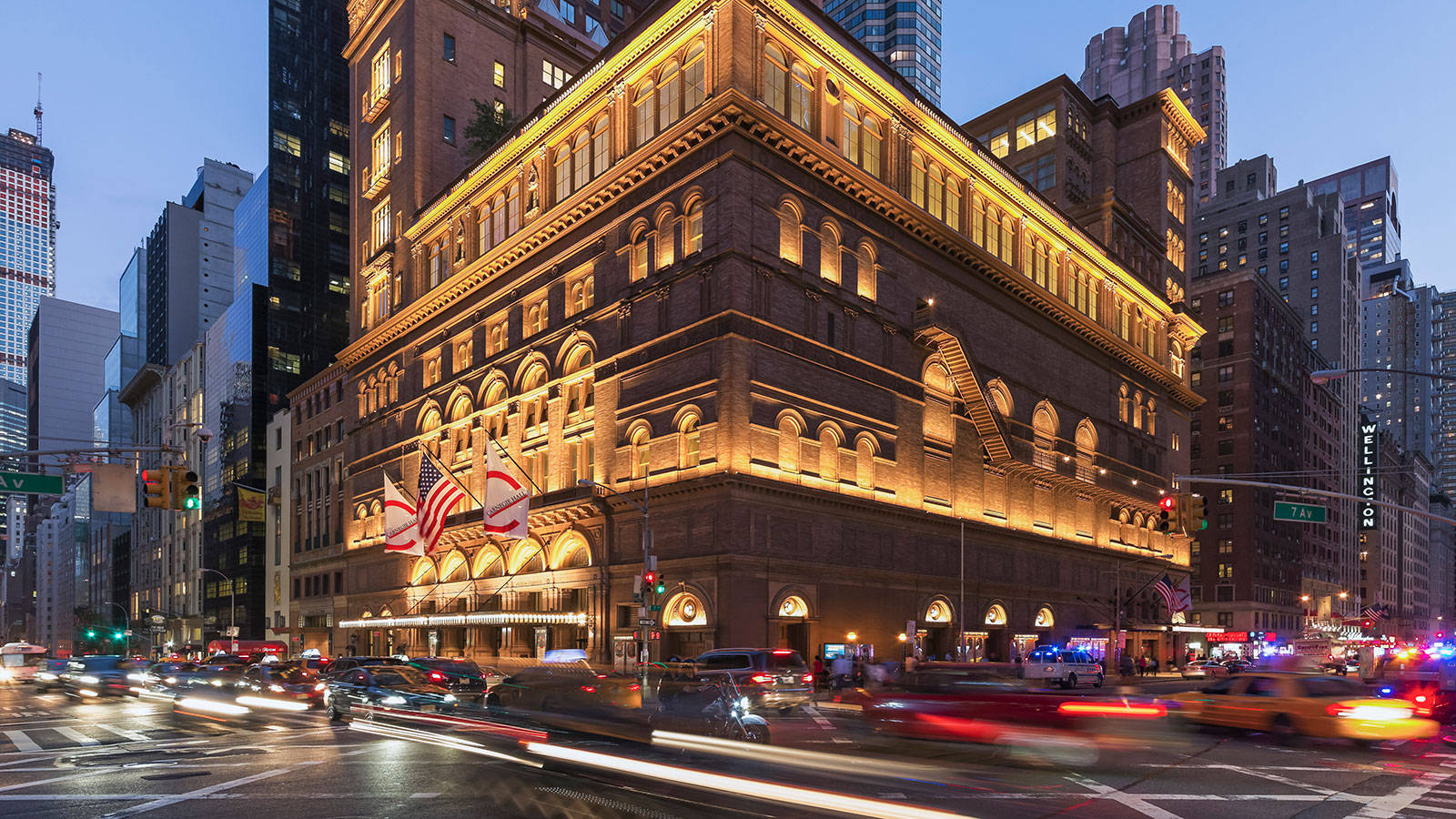 Carnegie Hall Building At Night Background