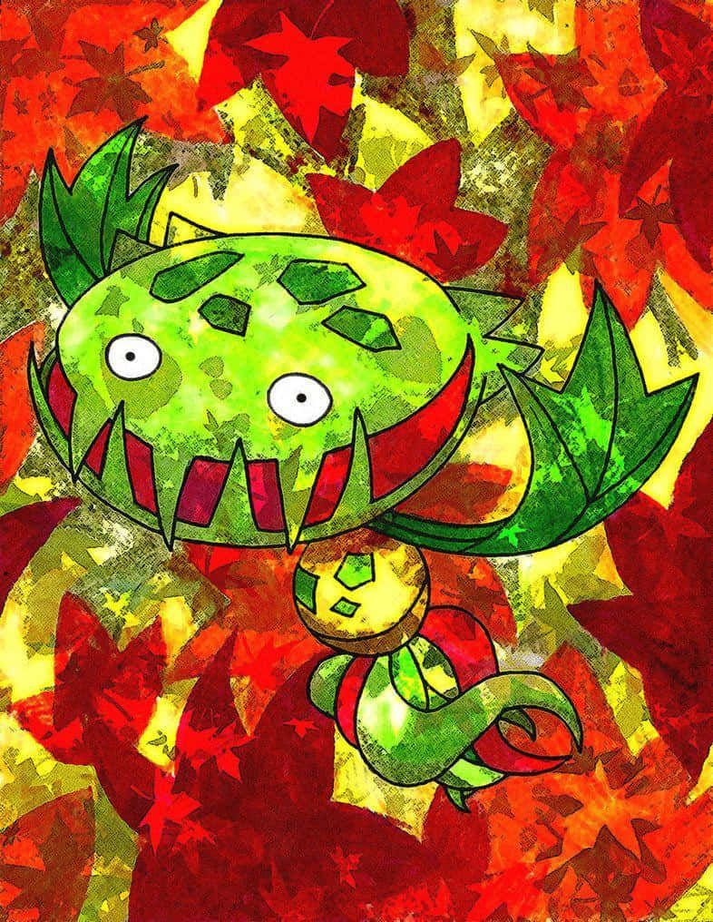 Carnivine Among Autumn Leaves Background