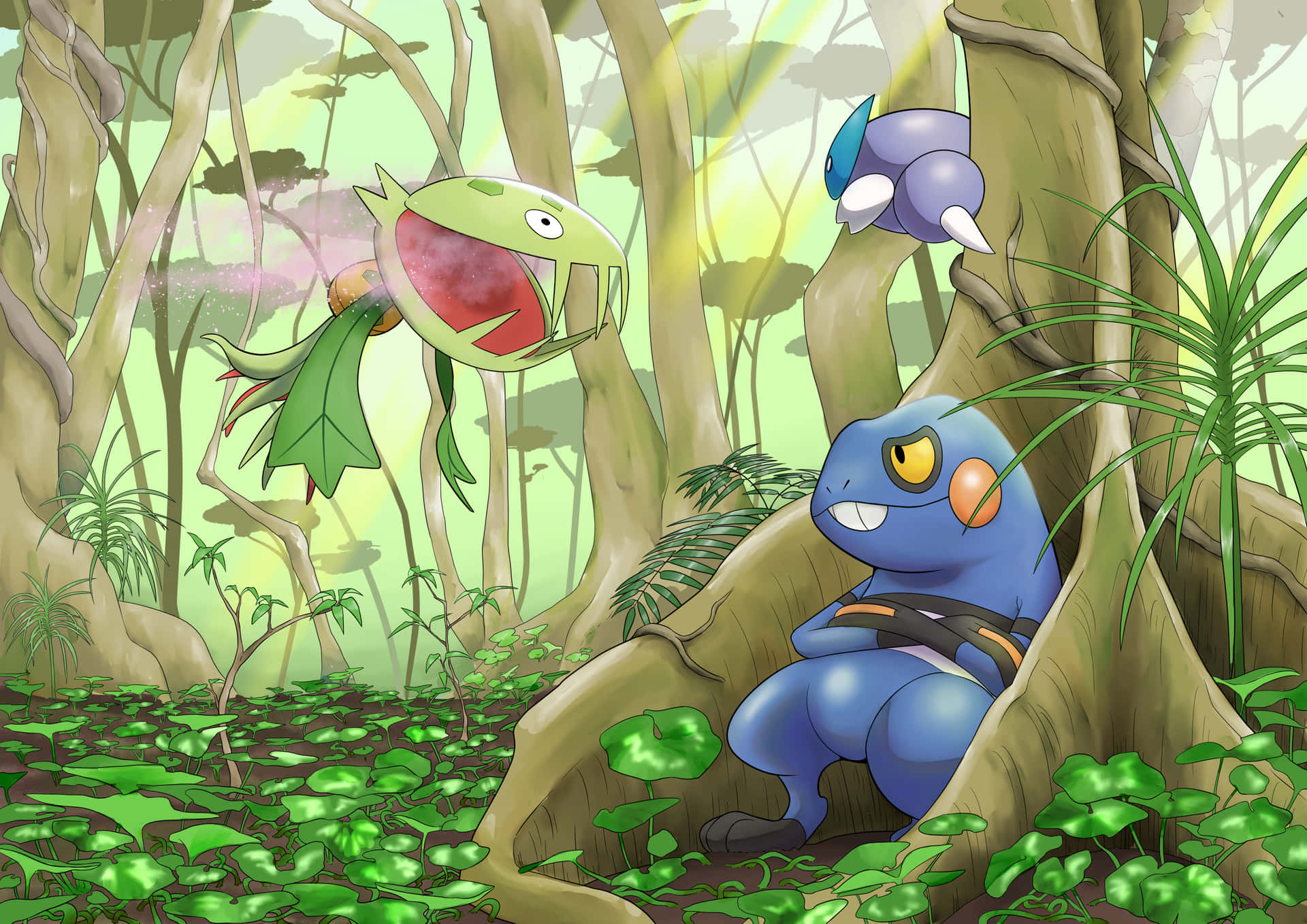 Carnivine, Croagunk, And Skorupi Background