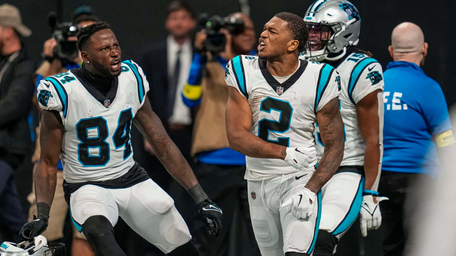 Carolina Panthers Athletes Dj Moore And Stephen Sullivan Background