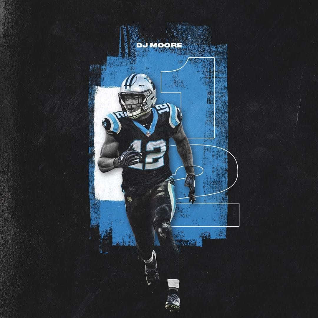 Carolina Panthers Player Dj Moore Blue And Black Background