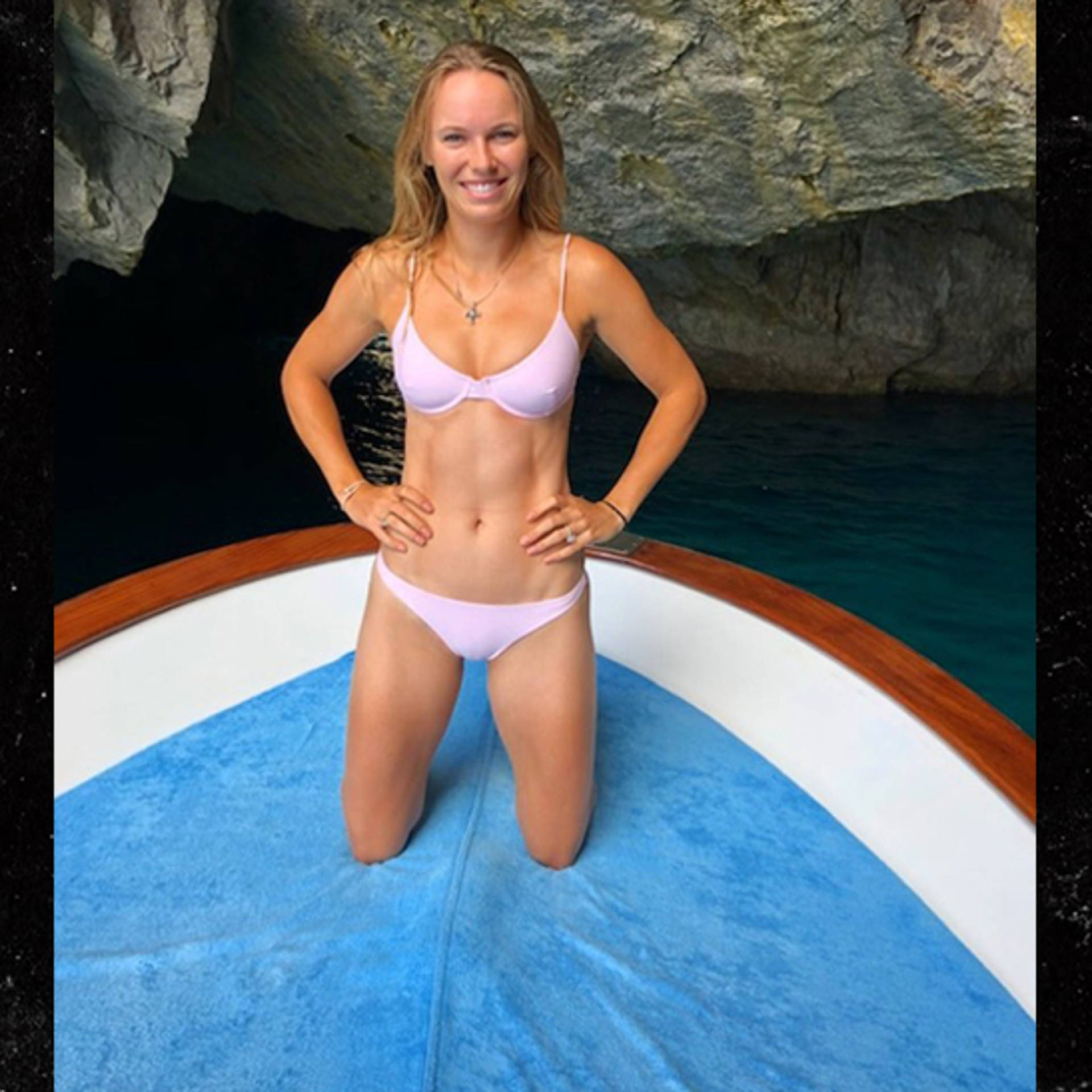 Caroline Wozniacki In Pink Bikini Background