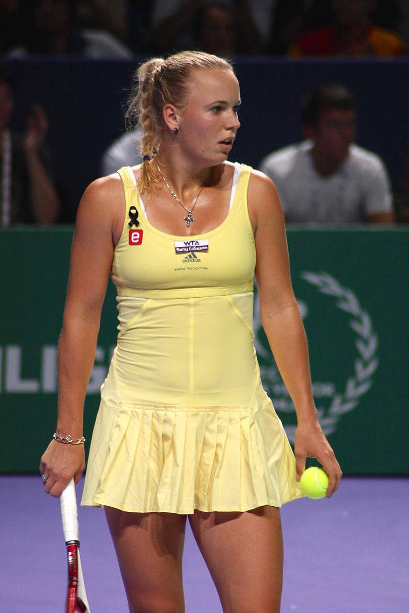 Caroline Wozniacki In Yellow Tennis Outfit Background