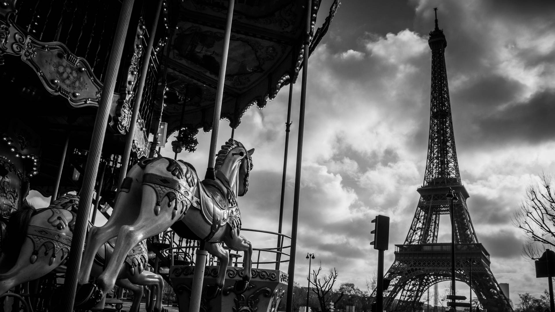 Carousel And Eiffel Tower France Background