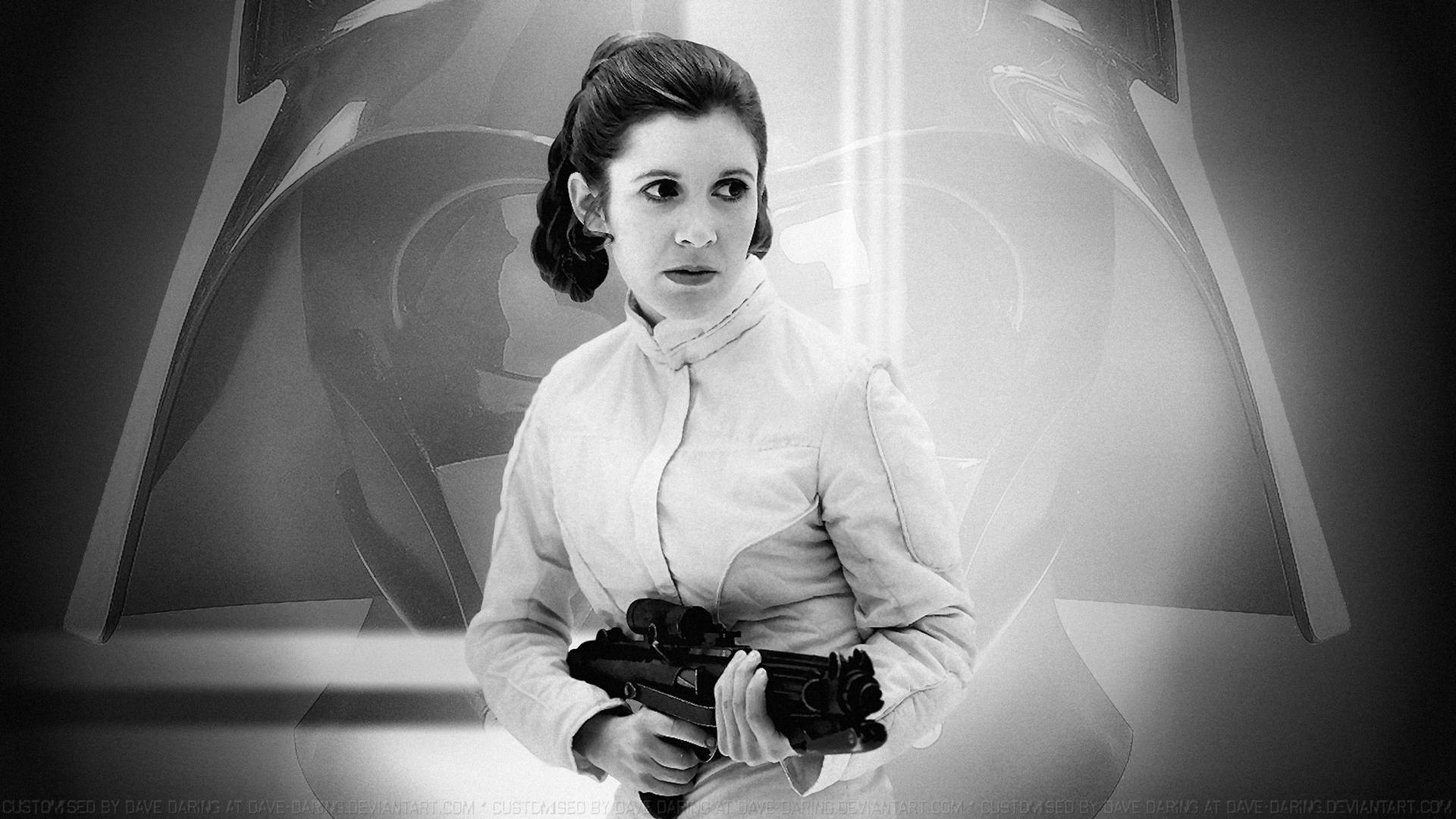 Carrie Fisher Black And White Princess Leia Gun Background