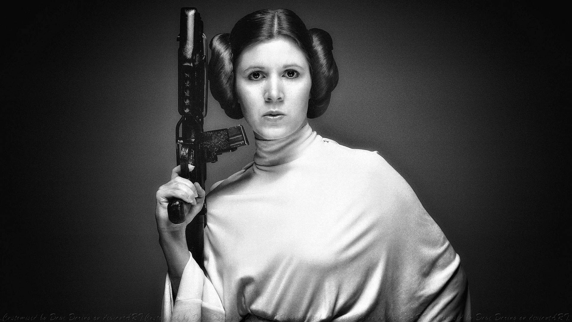 Carrie Fisher Princess Leia With A Gun Background