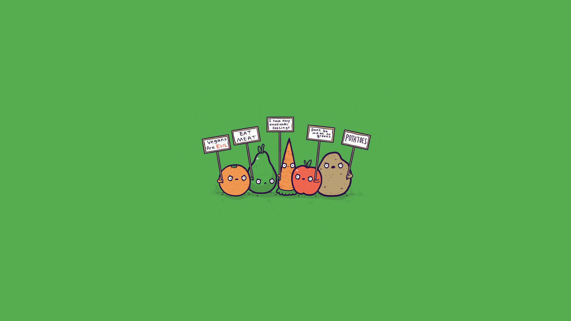 Carrots And Vegetables With Signs On A Green Background