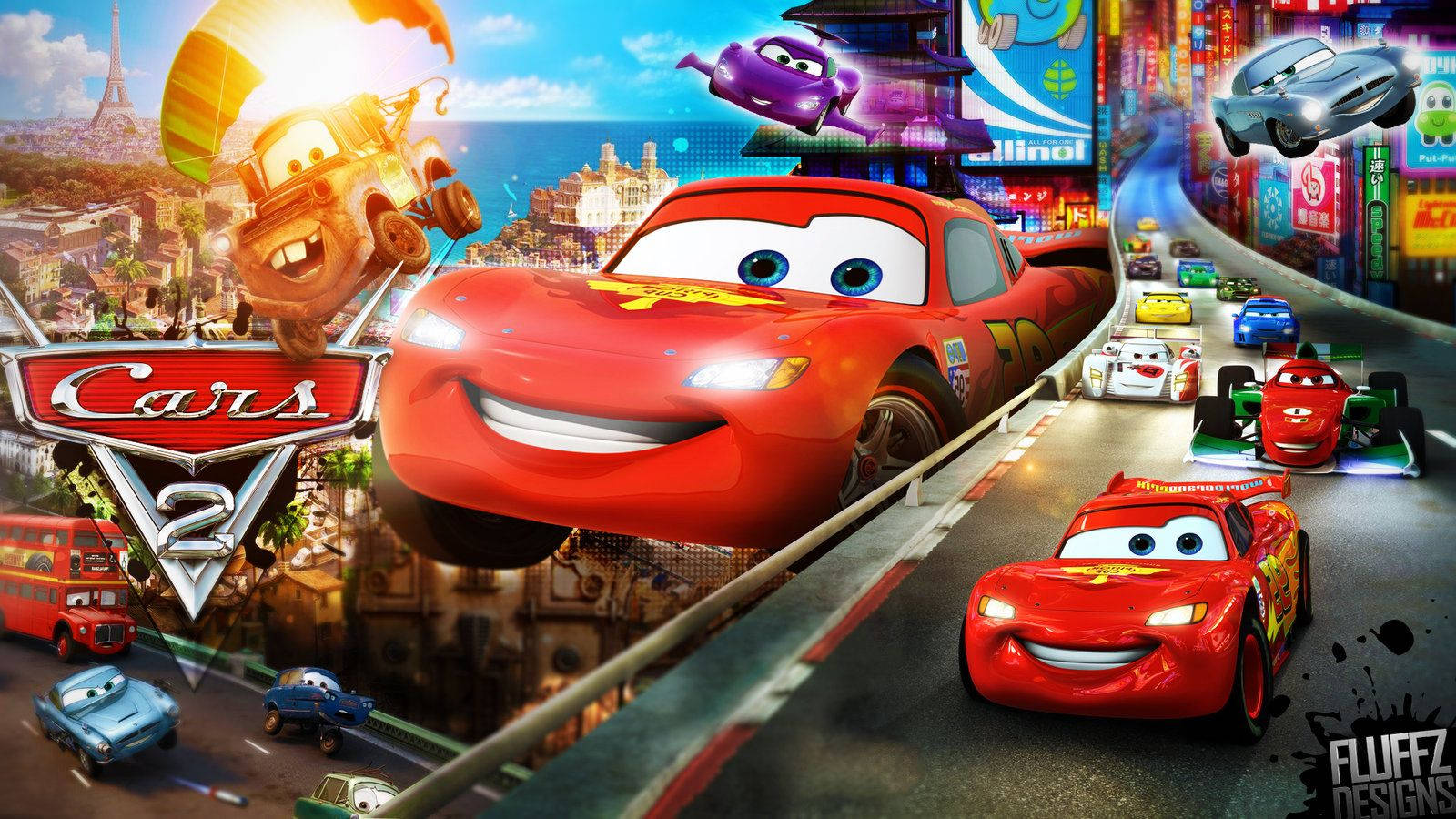Cars 2 Movie Scenes Collage