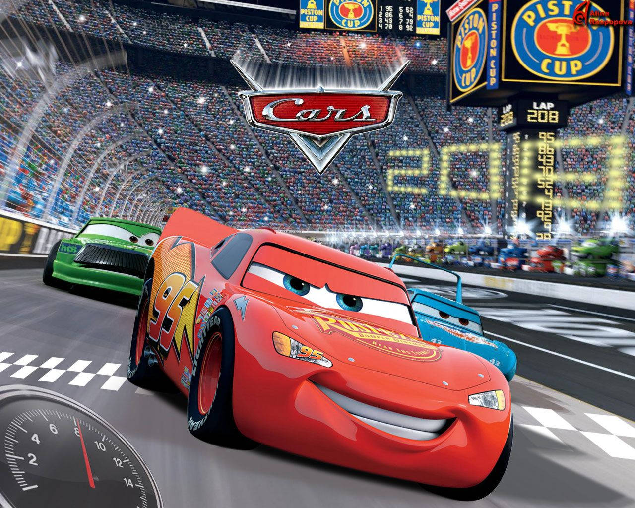 Cars Lightning Mcqueen In A Race Background