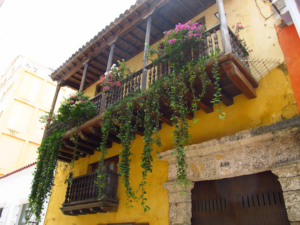 Cartagena Yellow Building With Balcony Background