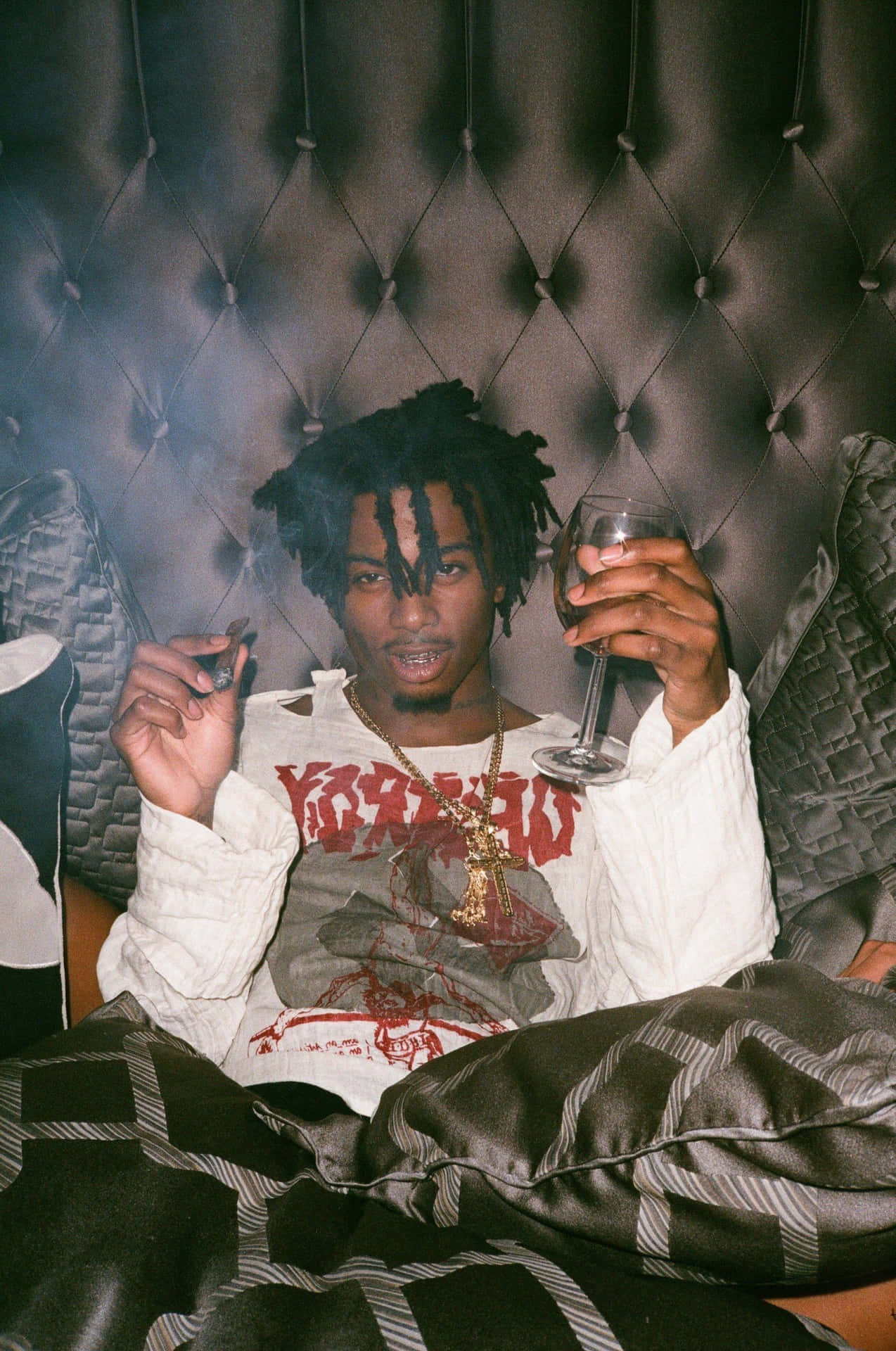 Carti Pfp Smoking In Bed Background