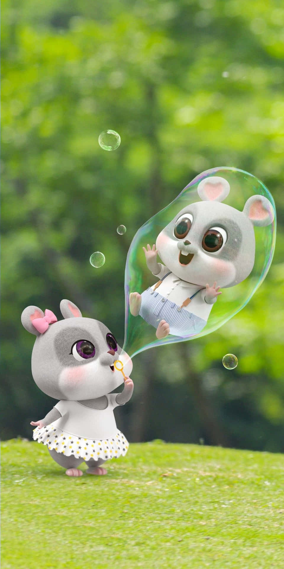 Cartoon Animal Mice With Bubbles Background