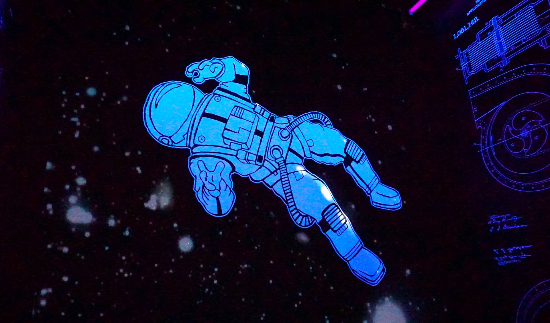 Cartoon Art Of Astronaut In Space Background