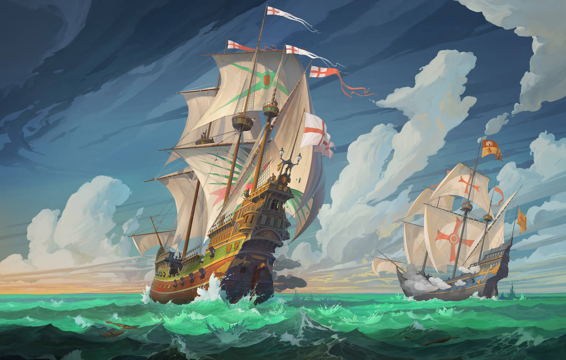 Cartoon Art Ship Background
