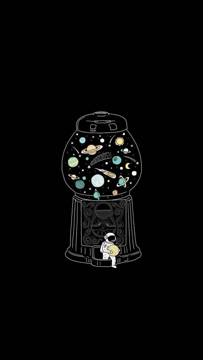 Cartoon Astronaut And A Gumball Machine Background