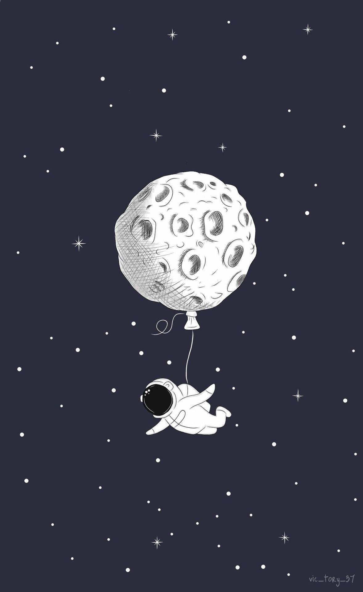 Cartoon Astronaut And A Moon Balloon Background