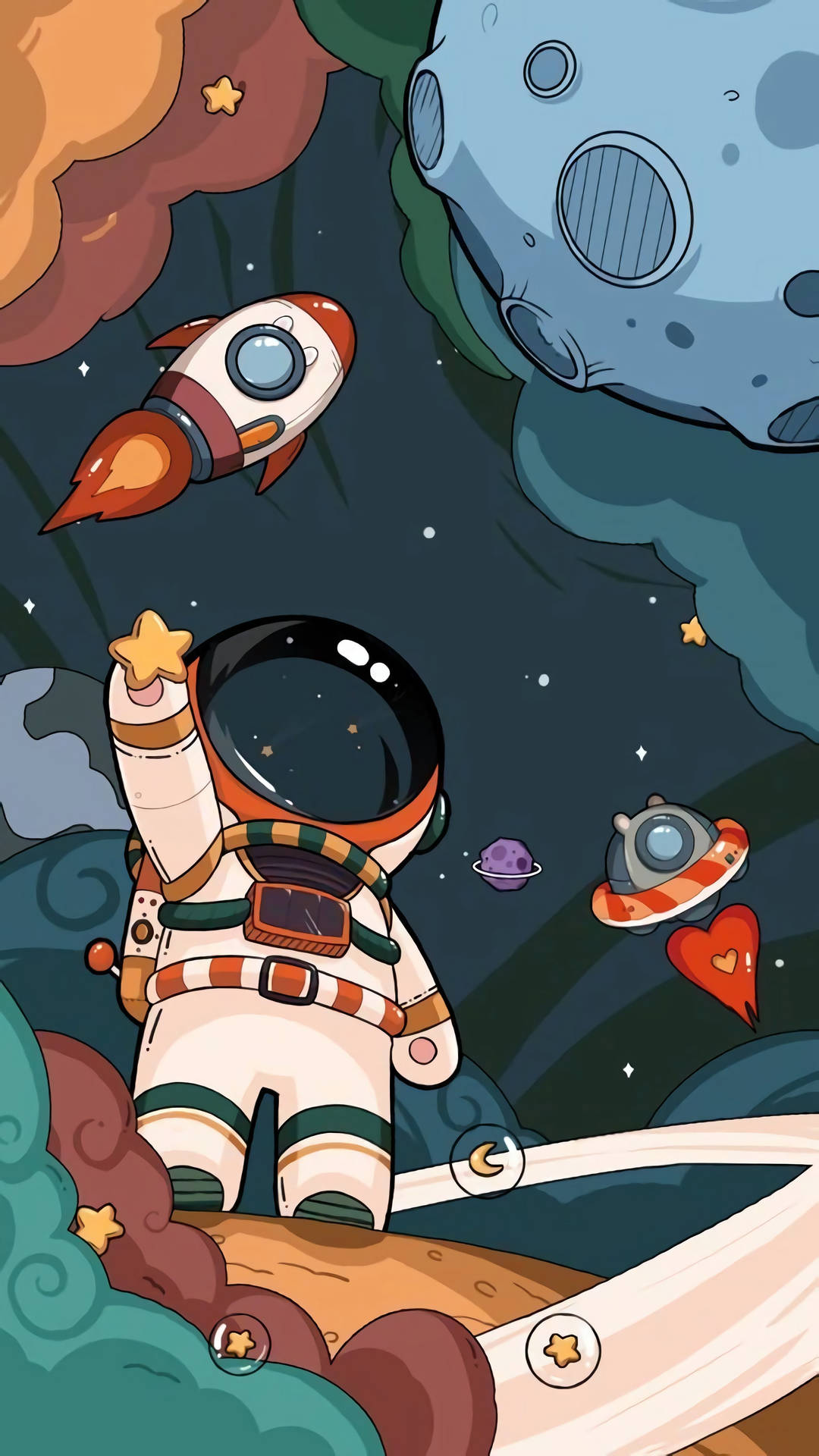 Cartoon Astronaut Holding Up A Star Background