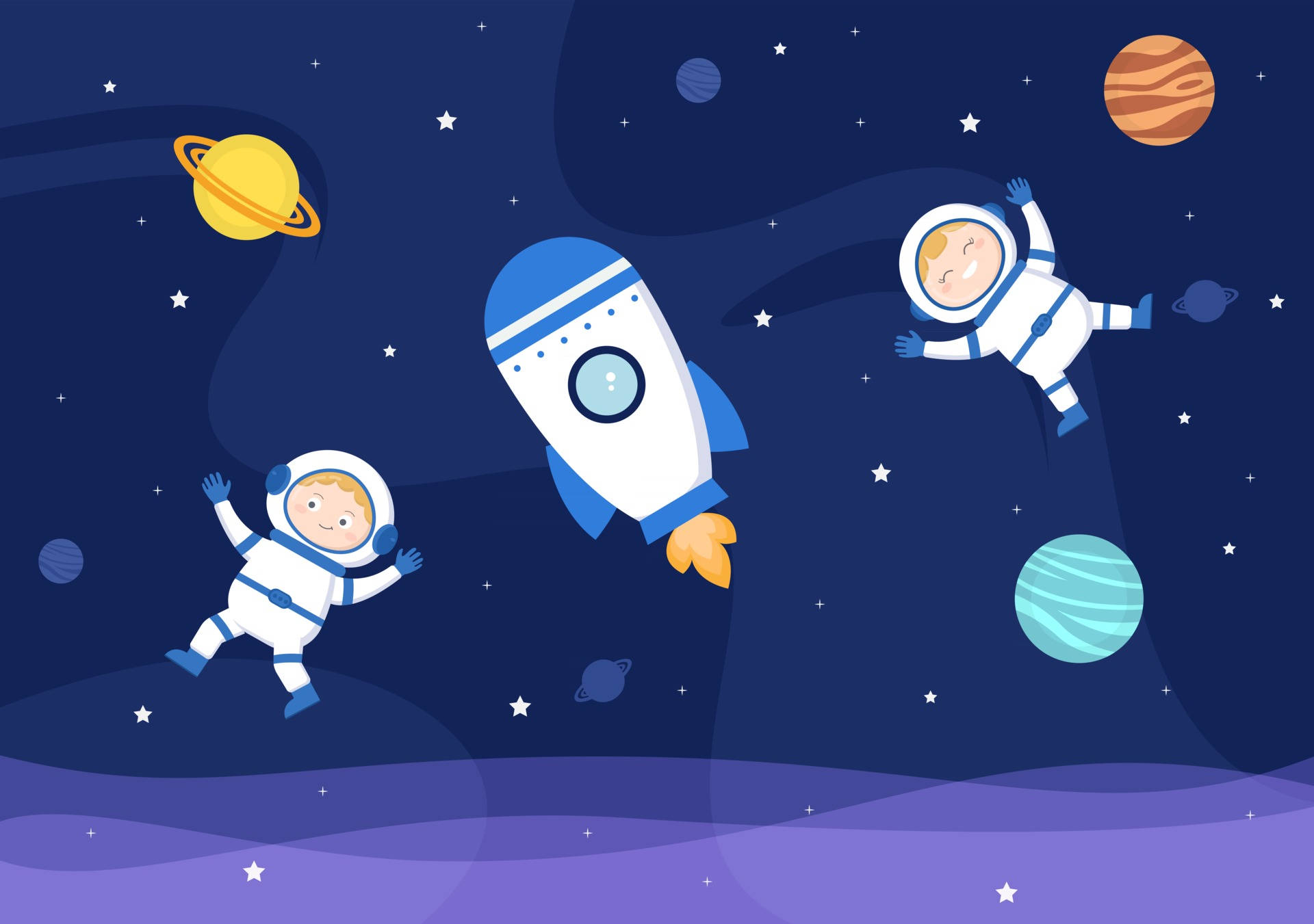 Cartoon Astronaut Pair Background