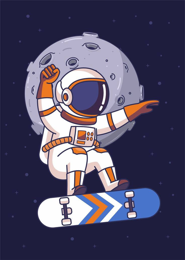 Cartoon Astronaut Skateboarding Background