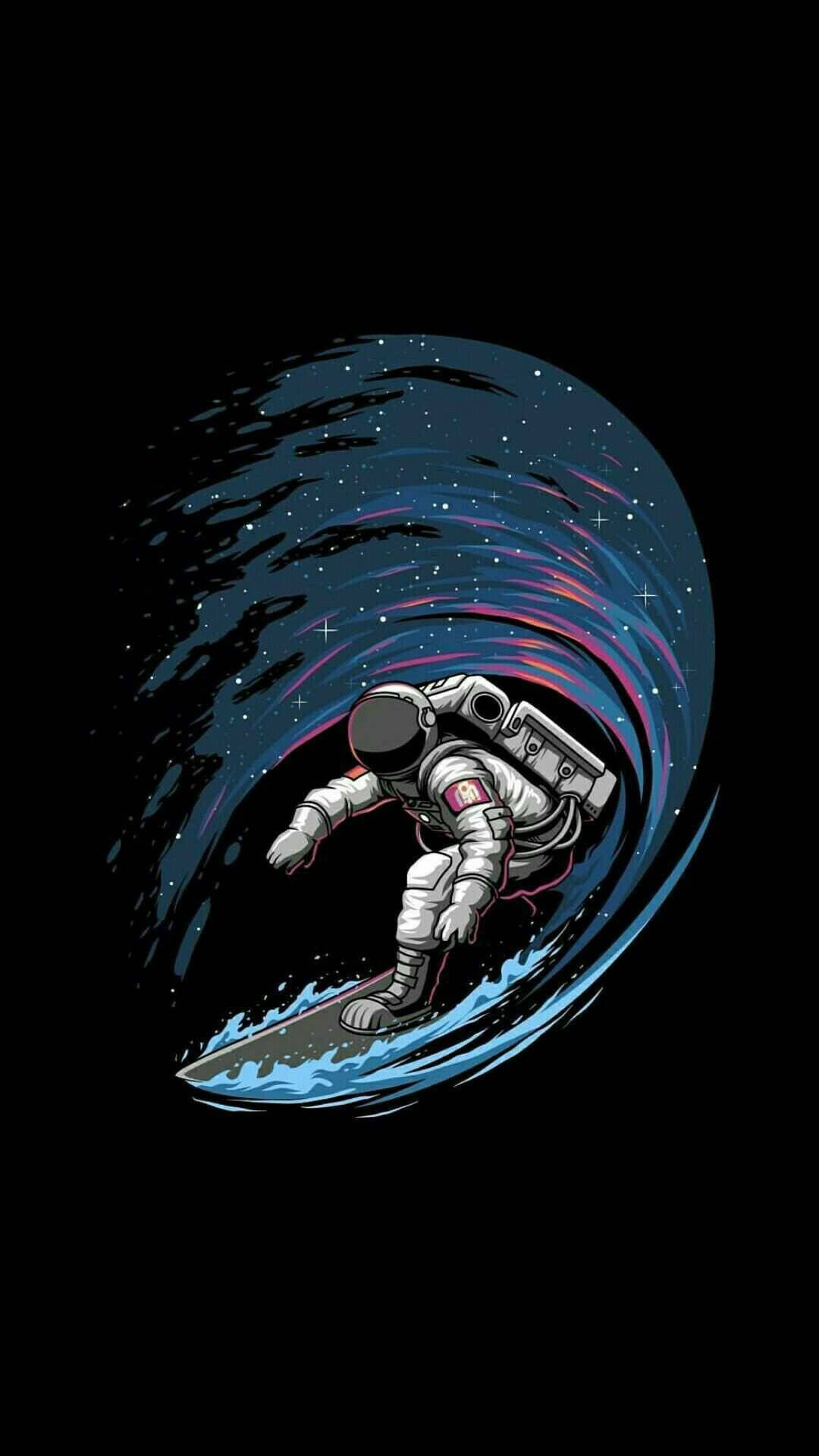Cartoon Astronaut Surfing Background