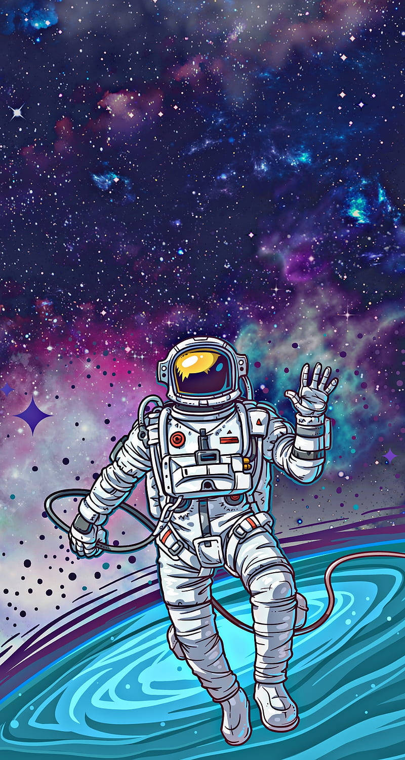 Cartoon Astronaut Waving Background