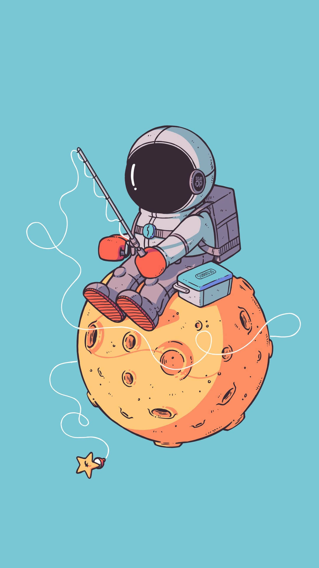Cartoon Astronaut With A Fishing Rod Background