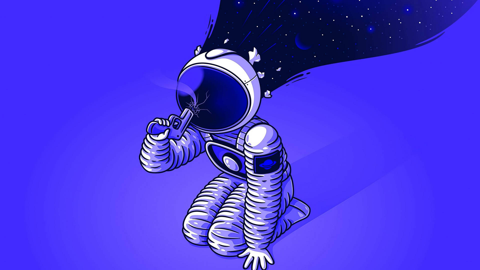 Cartoon Astronaut With A Gun Background