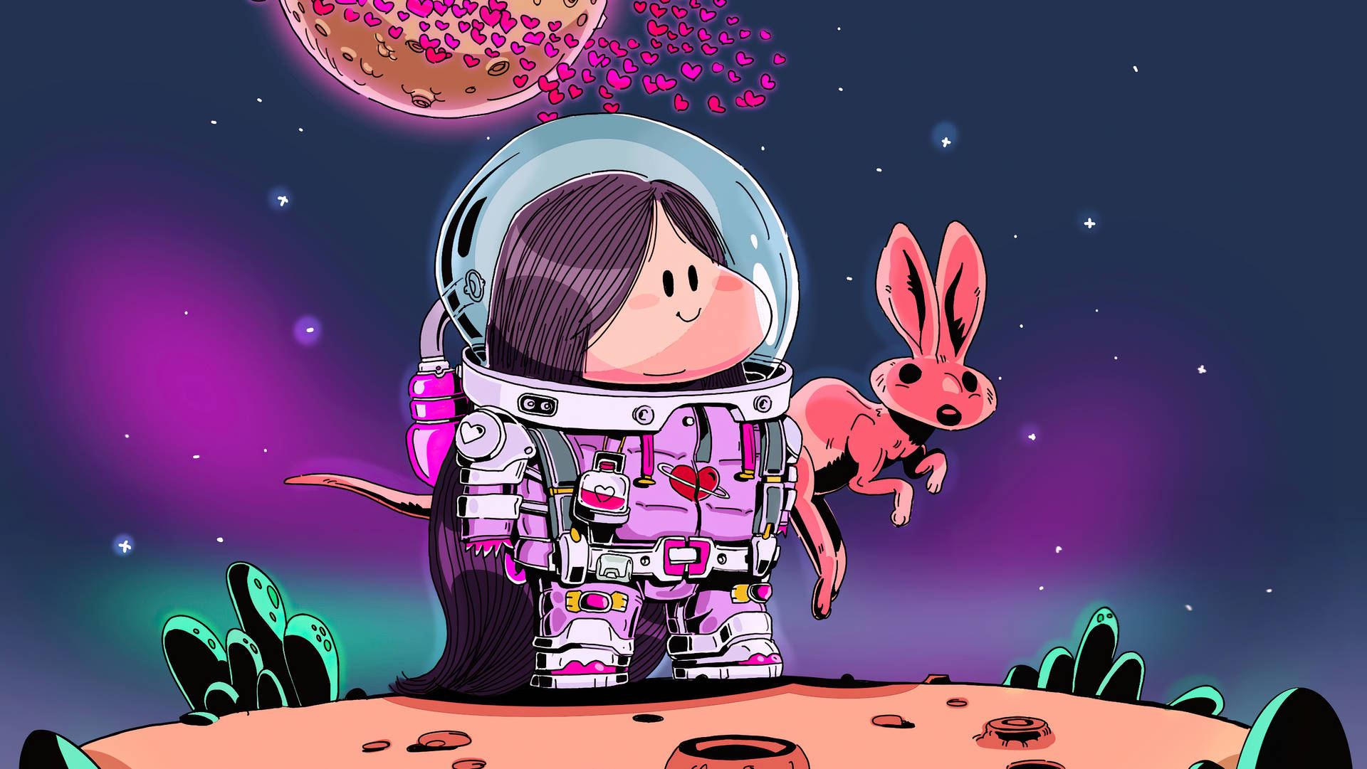 Cartoon Astronaut With A Kangaroo Background