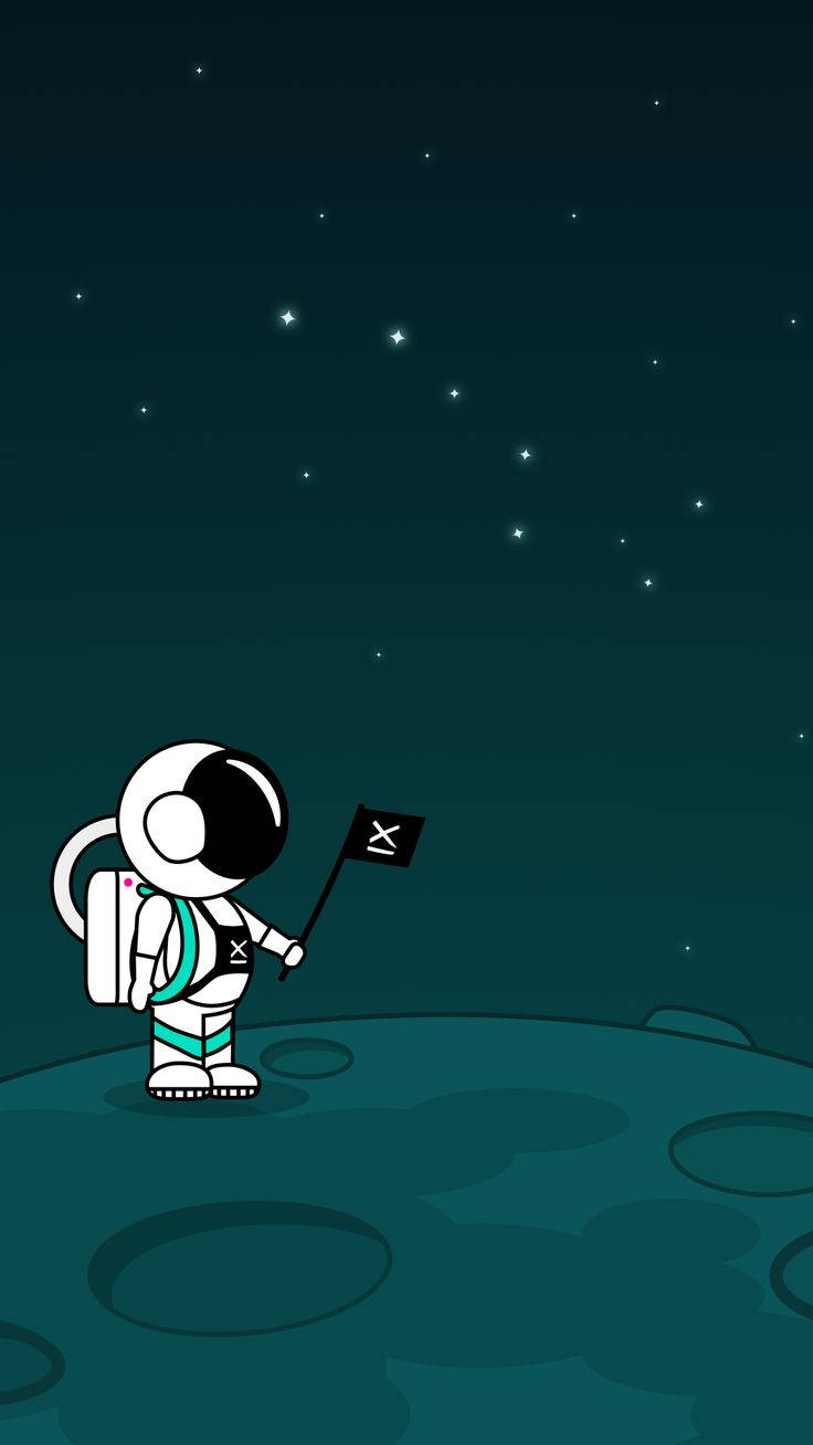 Cartoon Astronaut With Black Flag Background