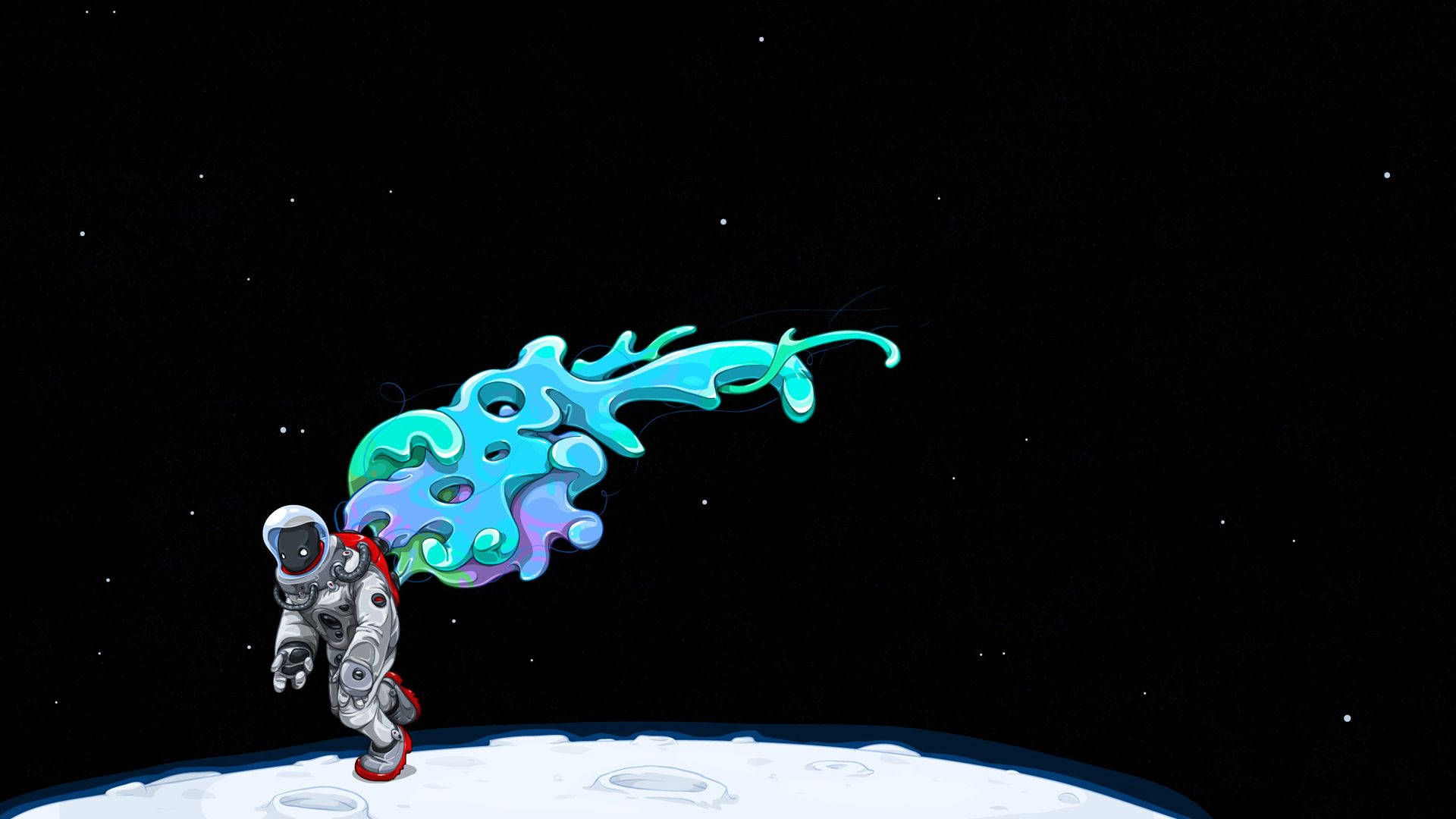 Cartoon Astronaut With Blue Blob Background
